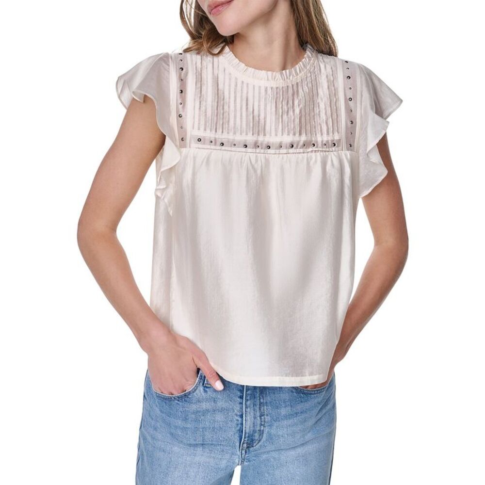 Dkny Womens  Pleated Studded Top, Brown